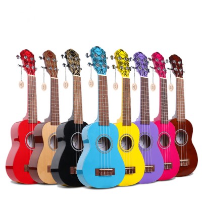 china ukelele manufacturers wholesale cheap custom logo brand beginner colorful 21 inch wooden soprano ukulele